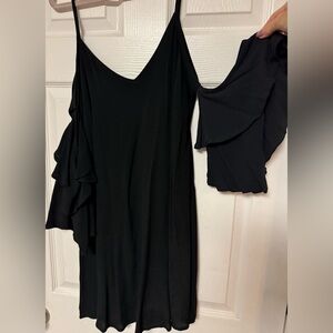 Elegant Black Ruffle Sleeve Off Shoulder Dress Size M